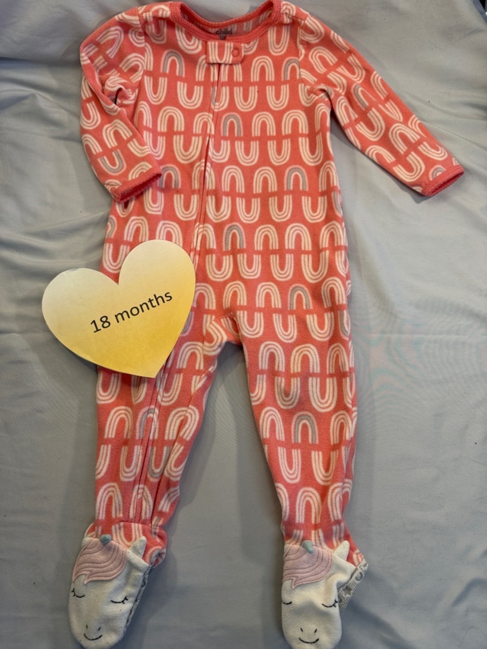 Carter's - Pink Fleece Footed Onesie Sleeper with Rainbow Pattern